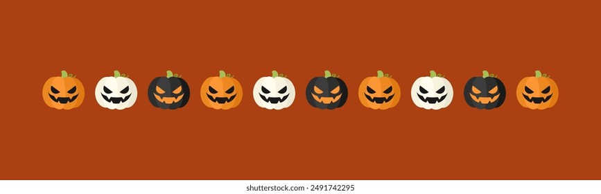 Separator Border illustration line of cute jack o lanterns, evil pumpkin, trick or treat pattern for Halloween day concept of autumn season