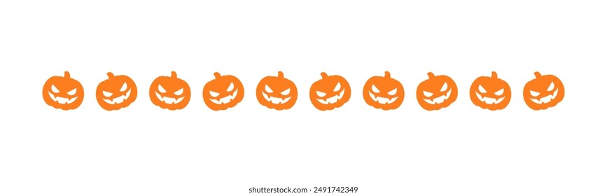 Separator Border illustration line of cute jack o lanterns, evil pumpkin, trick or treat pattern for Halloween day concept of autumn season