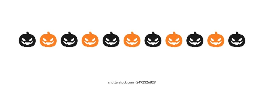 Separator Border illustration line of cute jack o lanterns, evil pumpkin, trick or treat pattern for Halloween day concept of autumn season