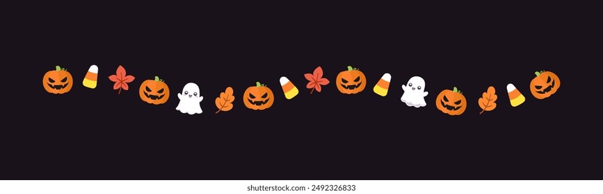 Separator Border illustration line of cute ghost, jack o lanterns, trick or treat icon pattern for Halloween day concept of autumn season