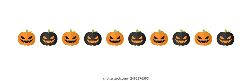 Separator Border illustration line of cute jack o lanterns, evil pumpkin, trick or treat pattern for Halloween day concept of autumn season