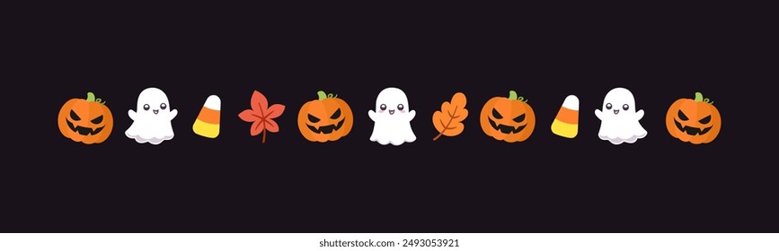 Separator Border illustration line of cute ghost, jack o lanterns, trick or treat icon pattern for Halloween day concept of autumn season