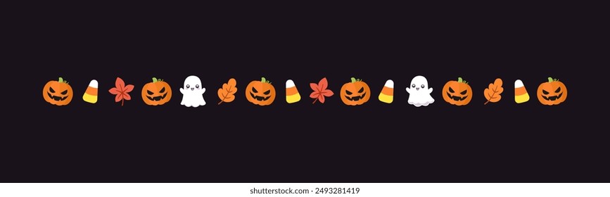 Separator Border illustration line of cute ghost, jack o lanterns, trick or treat icon pattern for Halloween day concept of autumn season