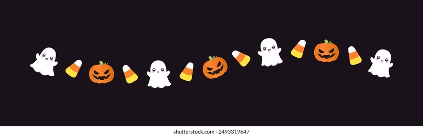 Separator Border illustration line of cute ghost, jack o lanterns, trick or treat icon pattern for Halloween day concept of autumn season