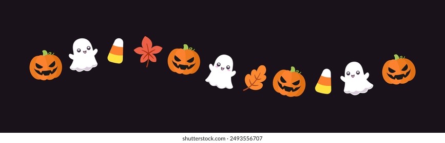 Separator Border illustration line of cute ghost, jack o lanterns, trick or treat icon pattern for Halloween day concept of autumn season