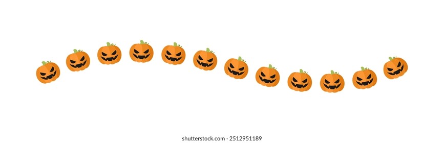 Separator Border illustration line of cute jack o lanterns, evil pumpkin, trick or treat pattern for Halloween day concept of autumn season