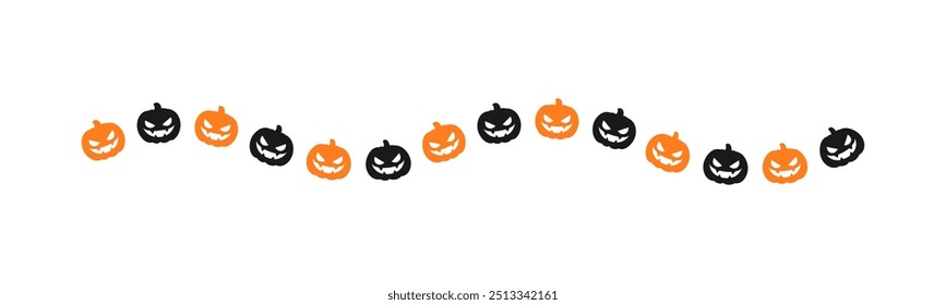 Linha de ilustração de borda de separador de bonito jack o lanternas, abóbora maligna, truque ou tratar padrão de silhueta para o dia de Halloween conceito de estação de outono