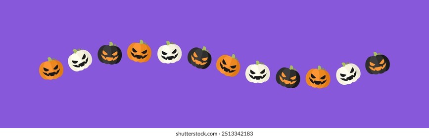 Linha de ilustração de borda de separador de bonito jack o lanternas, abóbora maligna, truque ou padrão de tratamento para o dia de Halloween conceito de estação de outono