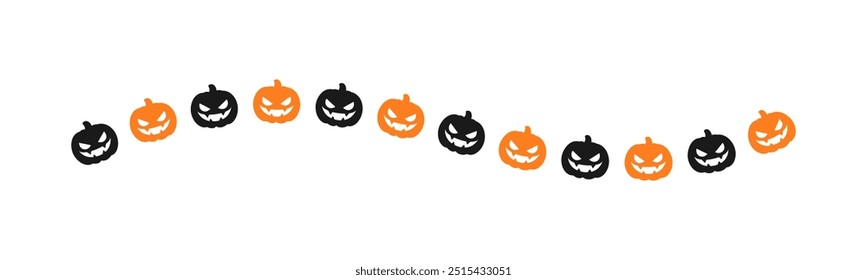 Separator Border illustration line of cute jack o lanterns, evil pumpkin, trick or treat silhouette pattern for Halloween day concept of autumn season