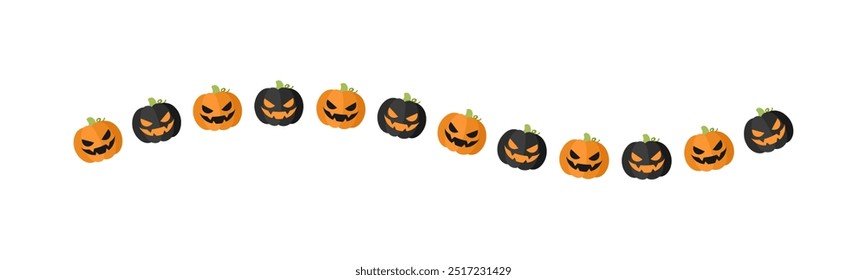 Linha de ilustração de borda de separador de bonito jack o lanternas, abóbora maligna, truque ou padrão de tratamento para o dia de Halloween conceito de estação de outono