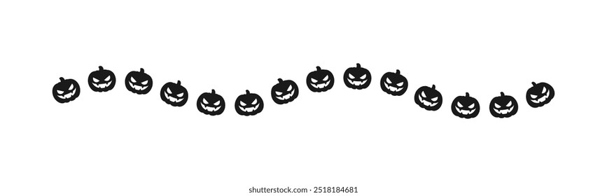 Linha de ilustração de borda de separador de bonito jack o lanternas, abóbora maligna, truque ou tratar padrão de silhueta para o dia de Halloween conceito de estação de outono