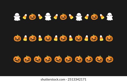 Separador Borda ilustração conjunto de linhas de fantasma bonito, jack o lanternas, milho doce, truque ou tratar padrões para o dia de Halloween