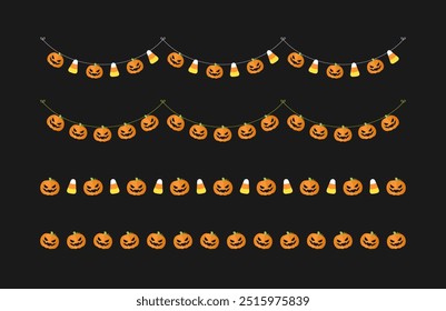 Separador Borda ilustração linha conjunto de bonito jack o lanternas, milho doce, truque ou padrão de tratamento para o dia de Halloween conceito de estação de outono