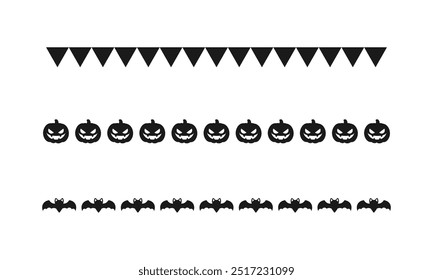 Separador Borda linha de ilustração conjunto de bonito jack o lanternas, morcegos, bunting bandeira, truque ou tratar silhueta padrão para dia de Halloween