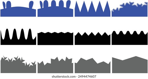 Separator header for app website. Set of abstract design separator header and border for website and app. Divider shapes top and bottom for web page. Different borders for website, banner, app. Eps 10