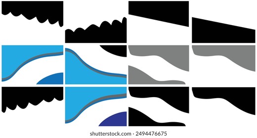 Separator header for app website. Set of separators shapes for website. Curve Lines, Drops, Wave and triangular dividers for Top or Bottom Page. Frame of header. Eps 10.