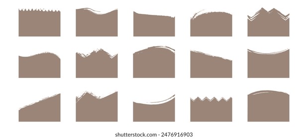 Separator header shape, torn paper set, template design top page website, divider header web banner, border curve, section grunge frame on white background. Trendy color 2025 year. Vector illustration