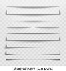 Separator Line Or Shadow Divider For Web Page. Horizontal Dividers, Shadows Dividing Lines And Corners, 3d Banner Borders Vector Templates Set