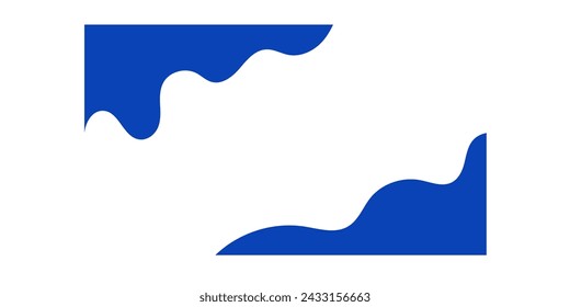 Separator shapes for website. Curve corners, wave frame for page isolated on white. Vector blue illustration