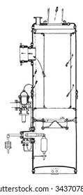 Separator und Dampffalle, Belleville-System. Ansicht und Schnitt, gravierte Vintage-Illustration. Industrielle Enzyklopädie E.-O. Lami - 1875.