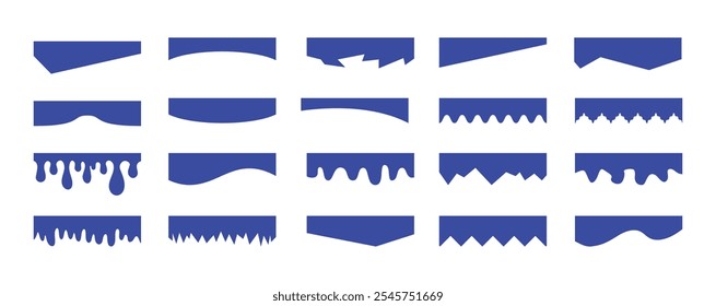 Formas de separadores para o conjunto de apresentações do site. Linhas de Curva, Ondas, Quedas e divisores triangulares para Página Superior ou Inferior. Quadro do cabeçalho. Ilustração vetorial