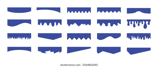 Separators shapes for website presentation set. Curve Lines, Wave, Drops and triangular dividers for Top or Bottom Page. Frame of header. Vector illustration