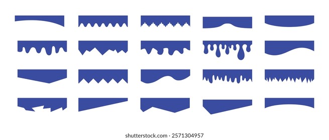 Separators shapes for website presentation set. Curve Lines, Wave, Drops and triangular dividers for Top or Bottom Page. Frame of header. Vector illustration