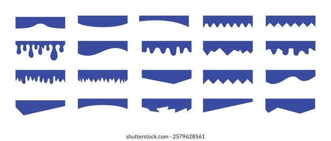 Separators shapes for website presentation set. Curve Lines, Wave, Drops and triangular dividers for Top or Bottom Page. Frame of header. Vector illustration