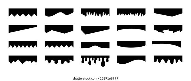 Separators shapes for website presentation set. Curve Lines, Wave, Drops and triangular dividers for Top or Bottom Page. Frame of header. Vector illustration