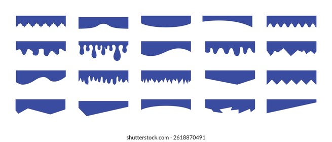 Separators shapes for website presentation set. Curve Lines, Wave, Drops and triangular dividers for Top or Bottom Page. Frame of header. Vector illustration