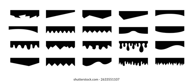 Separators shapes for website presentation set. Curve Lines, Wave, Drops and triangular dividers for Top or Bottom Page. Frame of header. Vector illustration