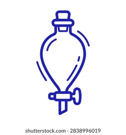 Separatory Funnel Laboratory Glassware Icon in Blue Line Art