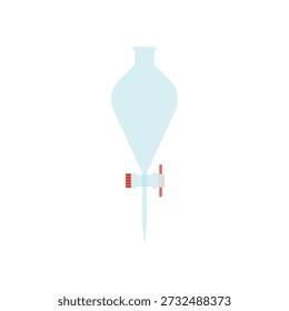 Separatory funnel used for liquid-liquid extraction and separation of immiscible solutions in chemistry laboratories.