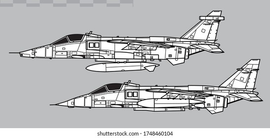 Dibujo vectorial de aviones de combate modernos. Vista lateral. Imagen para ilustraciones e infografías.