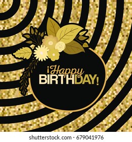 sepia color background with lines and frame with decorative flowers and text happy birthday inside vector illustration