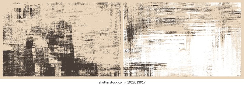 Sepia cross hatching smears on canvas. Modern oil, acrylic paint texture set. Abstract grungy backgrounds, light hand drawn monochrome strokes pattern