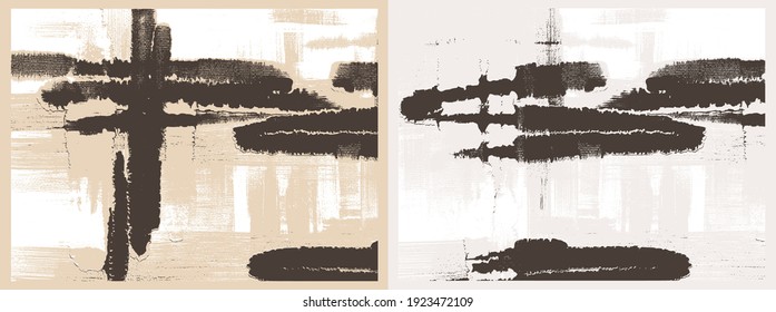 Sepia cross hatching strokes on canvas. Modern oil, acrylic paint texture set. Abstract grungy backgrounds, light hand drawn monochrome pattern