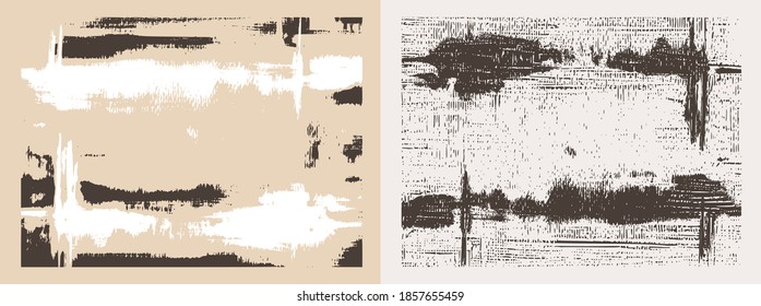 Sepia paint strokes on canvas. Modern textures set. Abstract grungy backgrounds, light hand drawn monochrome pattern