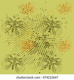 Sepia retro butterfly pattern with halftones