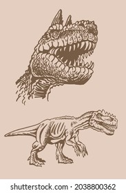 Sepia set of dinosaurs , graphical illustration 