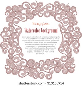 Sepia swirl frame watercolor grunge card background 