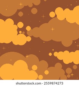 Sepia tone Dense Clouds with Glitters, Pixel Art Style Flat Background