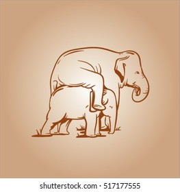 sepia vector sketch of elephant
