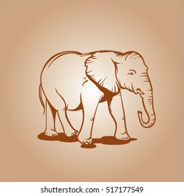 sepia vector sketch of elephant. 
logo or label with an elephant figure. engraved elephant.