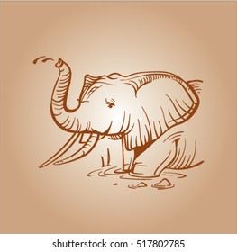 sepia vector sketch of elephant. 
logo or label with an elephant figure. engraved elephant.