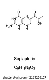 Sepiapterin, sepia ink color, chemical formula and structure. Color, named after the dark brown pigment derived from the common cuttlefish Sepia.  Formerly an important dye, today used as food color.
