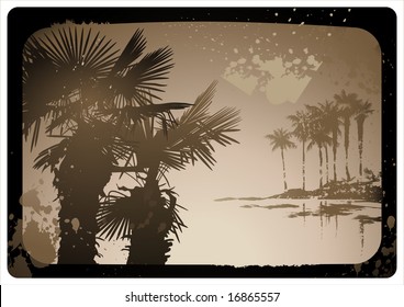 sepia-toned vintage tropical postcard