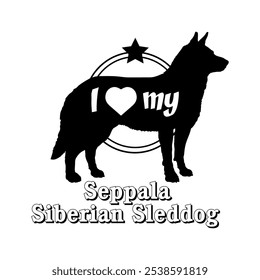 Seppala Siberian Sleddog dog silhouette, i love my dog,  dog, dog breeds, logo, vector, silhouette, animal, illustration, icon, sign, black, pet,