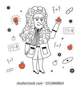 Sept.27, 2019: Isaac Newton. Vector illustration. Cartoon illustration of Isaac Newton.