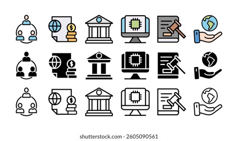 SEPTEL icon set with multiple style governance, finance, network, automation, ecology, law statement